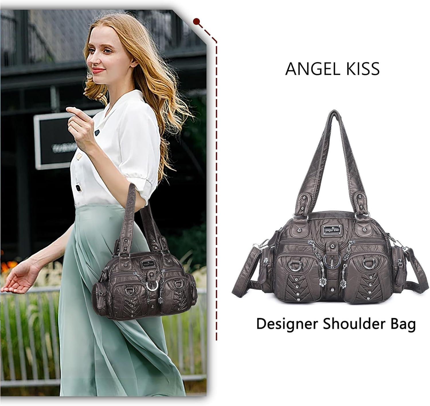 imageAngel Kiss Small Purse Handbag for Women Crossbody and Shoulder Bags Multipocket Soft Hobo Purses Adjustable StrapGrey