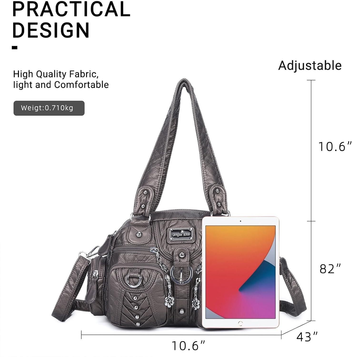 imageAngel Kiss Small Purse Handbag for Women Crossbody and Shoulder Bags Multipocket Soft Hobo Purses Adjustable StrapGrey