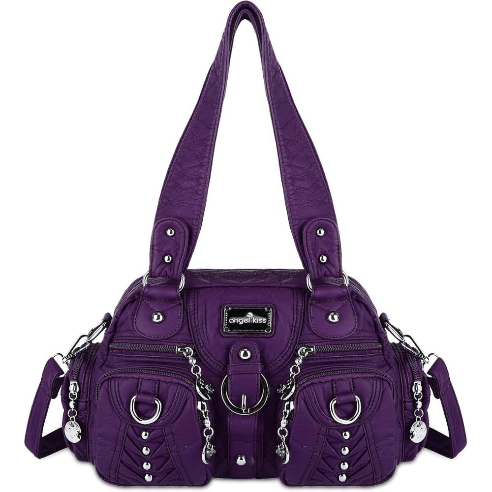 imageAngel Kiss Small Purse Handbag for Women Crossbody and Shoulder Bags Multipocket Soft Hobo Purses Adjustable Strap5purple