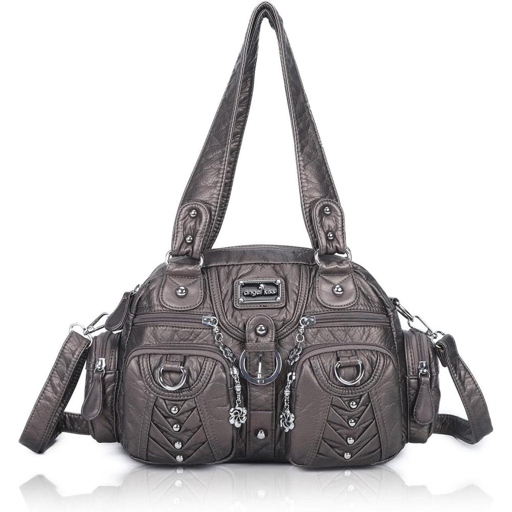 imageAngel Kiss Small Purse Handbag for Women Crossbody and Shoulder Bags Multipocket Soft Hobo Purses Adjustable StrapGrey