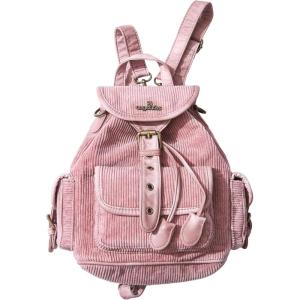 Angel Kiss Small Corduroy Backpack Purse for Women, 3-in-1 Convertible Shoulder Bag with Detachable Straps, Vintage Multi-Pocket Mini Daypack with Vegan Leather Trim for Travel & Everyday(Pink)