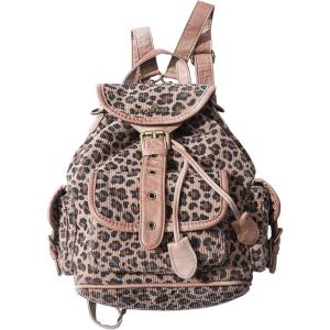 Angel Kiss Small Corduroy Backpack Purse for Women, 3-in-1 Convertible Shoulder Bag with Detachable Straps, Vintage Multi-Pocket Mini Daypack with Vegan Leather Trim for Travel & Everyday(Leopard Brown)