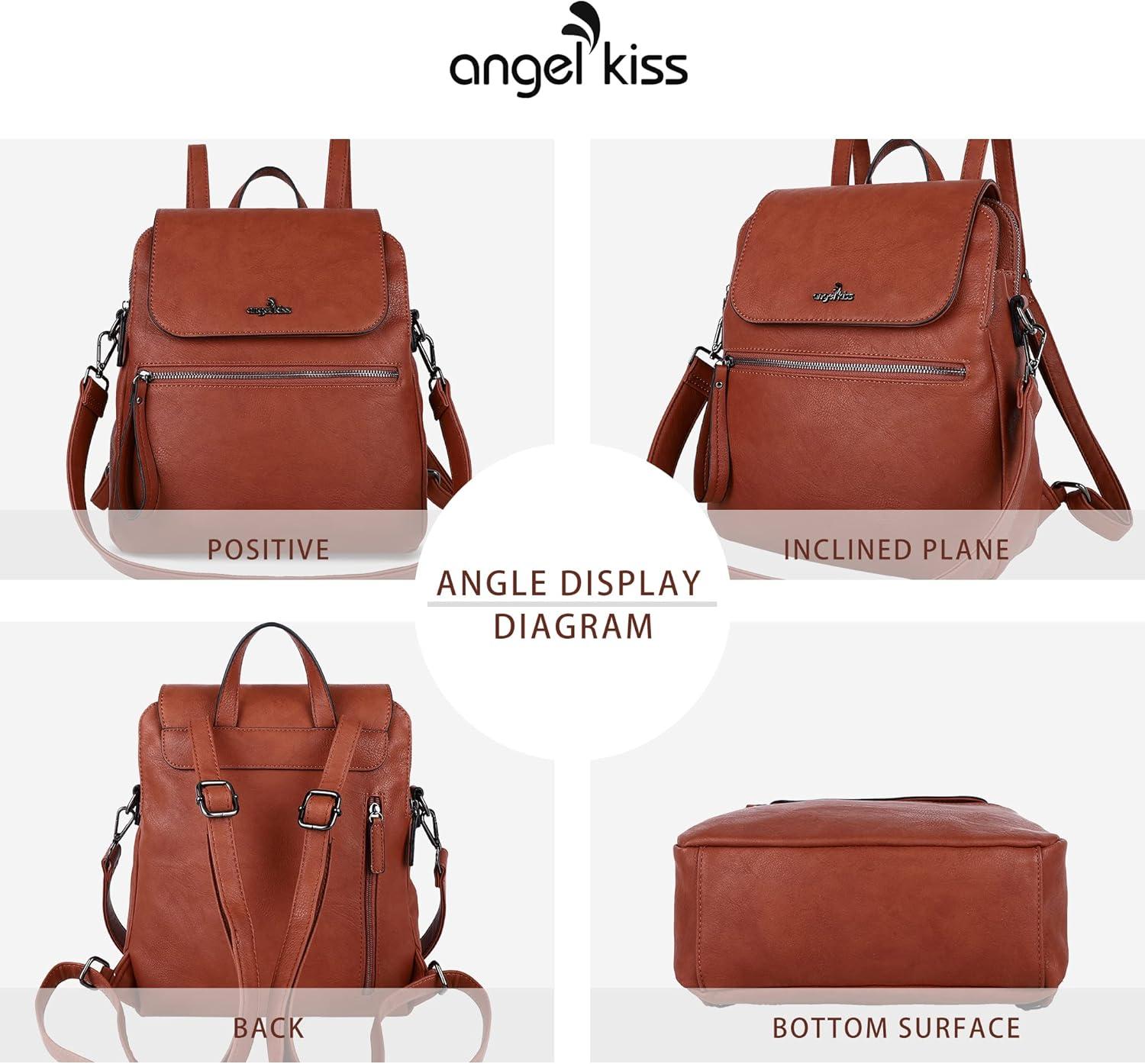 imageAngel Kiss Backpack Purse for Women Casual Fashion Vegan Leather Shoulder Bag Ladies Zipper Magnetic Flap Backpack Purse Casual Fashion Ladies Zipper