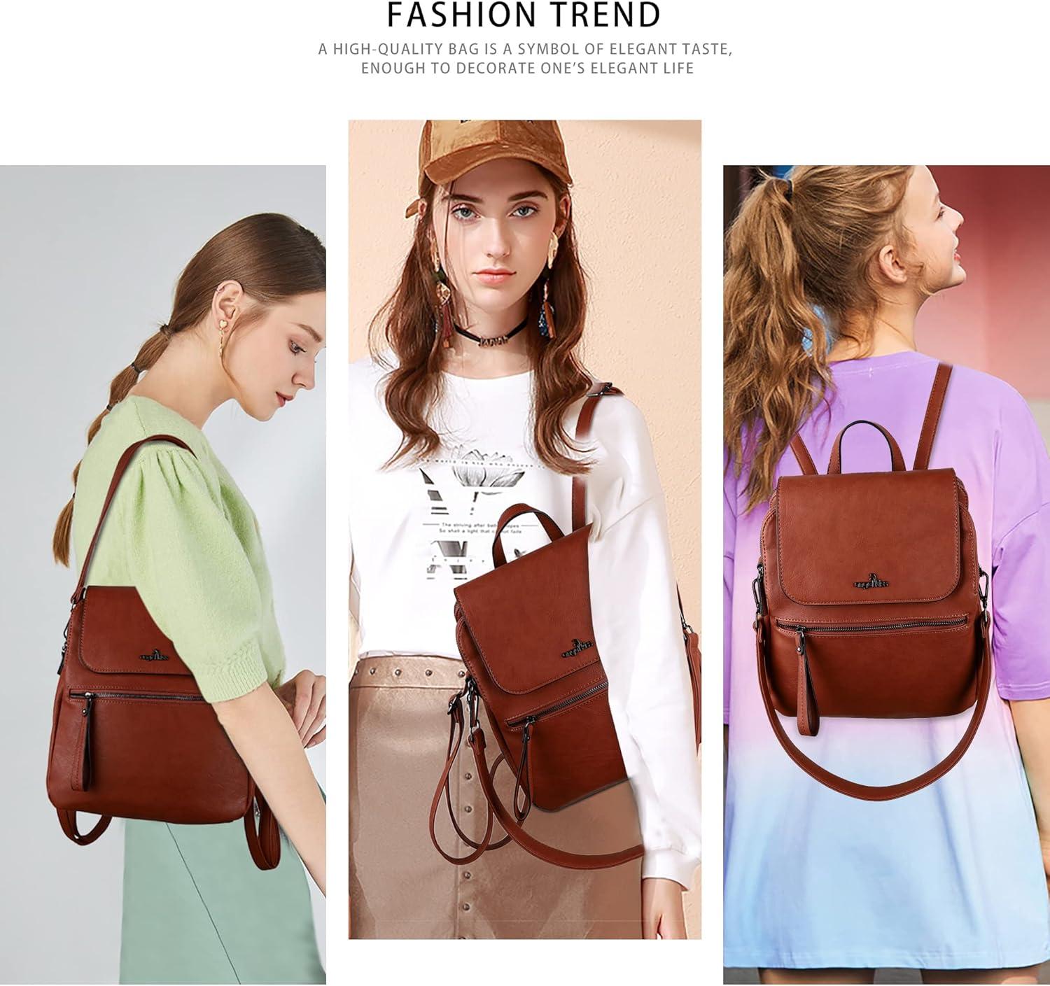 imageAngel Kiss Backpack Purse for Women Casual Fashion Vegan Leather Shoulder Bag Ladies Zipper Magnetic Flap Backpack Purse Casual Fashion Ladies Zipper