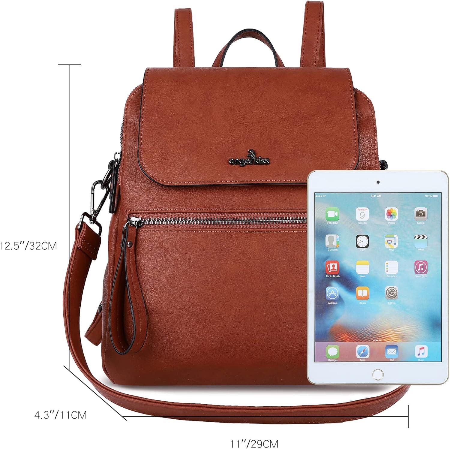imageAngel Kiss Backpack Purse for Women Casual Fashion Vegan Leather Shoulder Bag Ladies Zipper Magnetic Flap Backpack Purse Casual Fashion Ladies Zipper