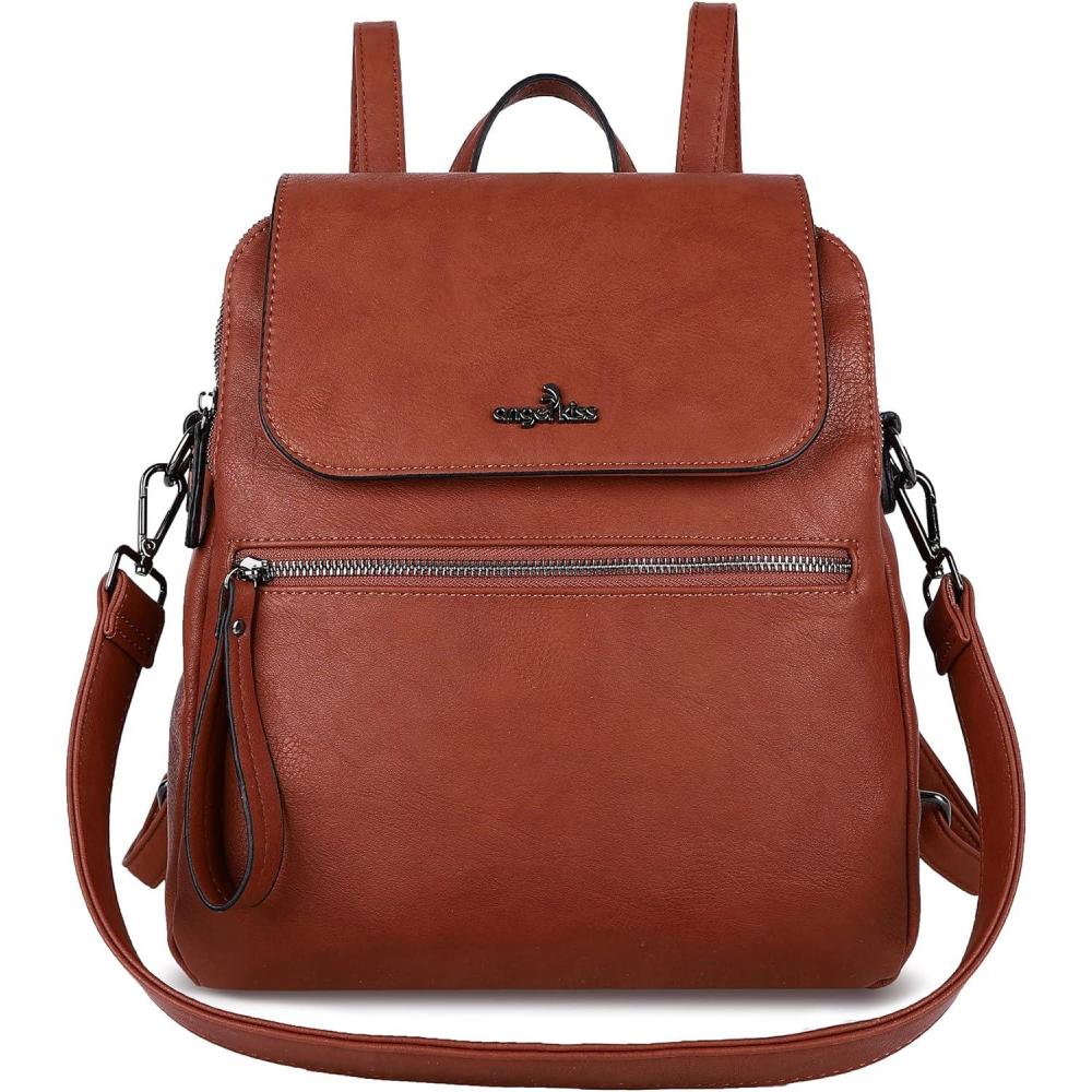 imageAngel Kiss Backpack Purse for Women Casual Fashion Vegan Leather Shoulder Bag Ladies Zipper Magnetic Flap Backpack Purse Casual Fashion Ladies Zipper