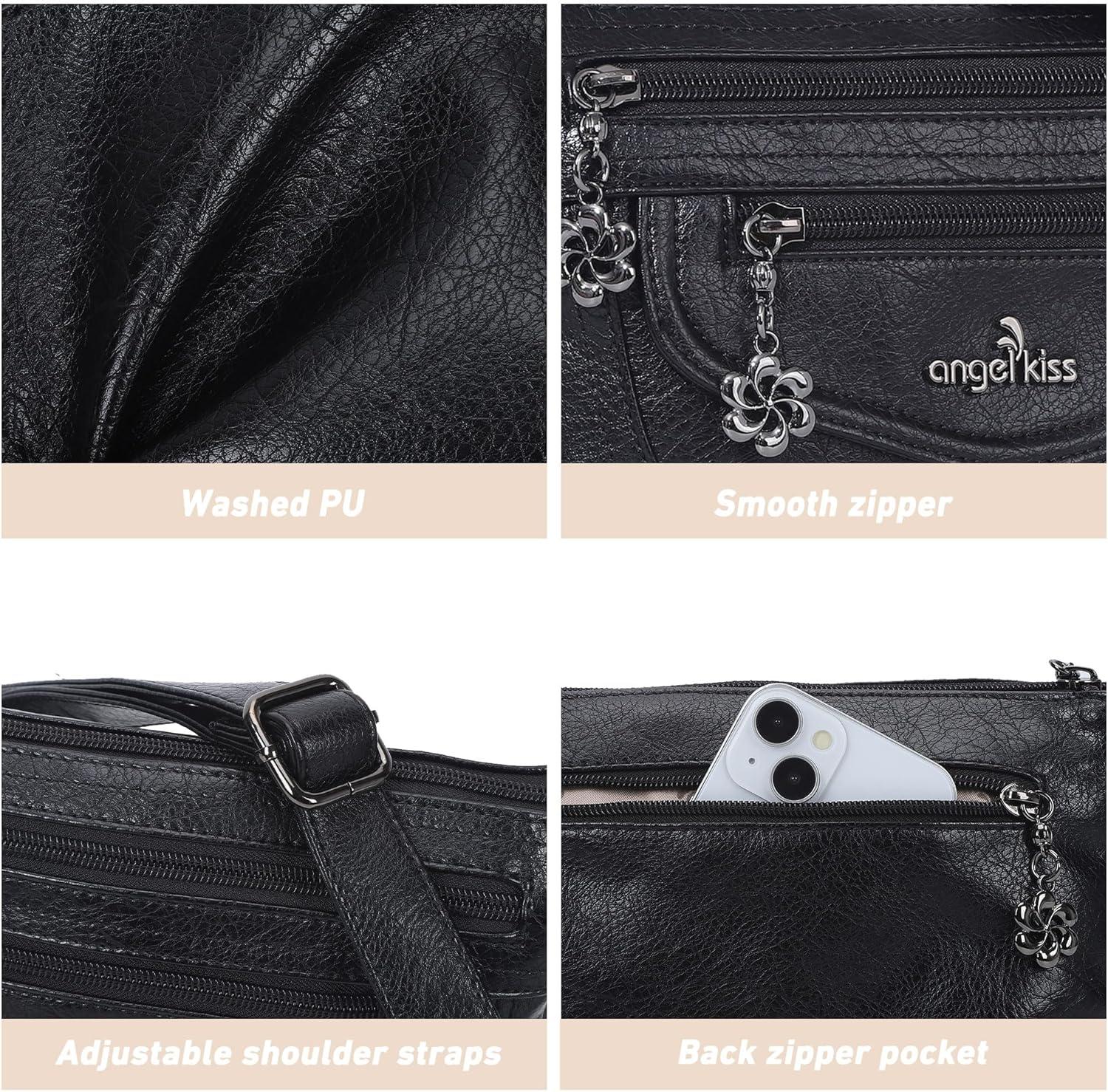 imageAngel Kiss Small Crossbody Bags for Women MultiPocket Vegan Leather Purses Lightweight Shoulder Bag with Adjustable StrapBlack