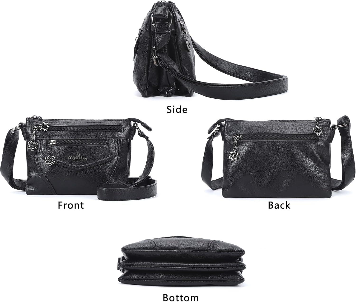 imageAngel Kiss Small Crossbody Bags for Women MultiPocket Vegan Leather Purses Lightweight Shoulder Bag with Adjustable StrapBlack