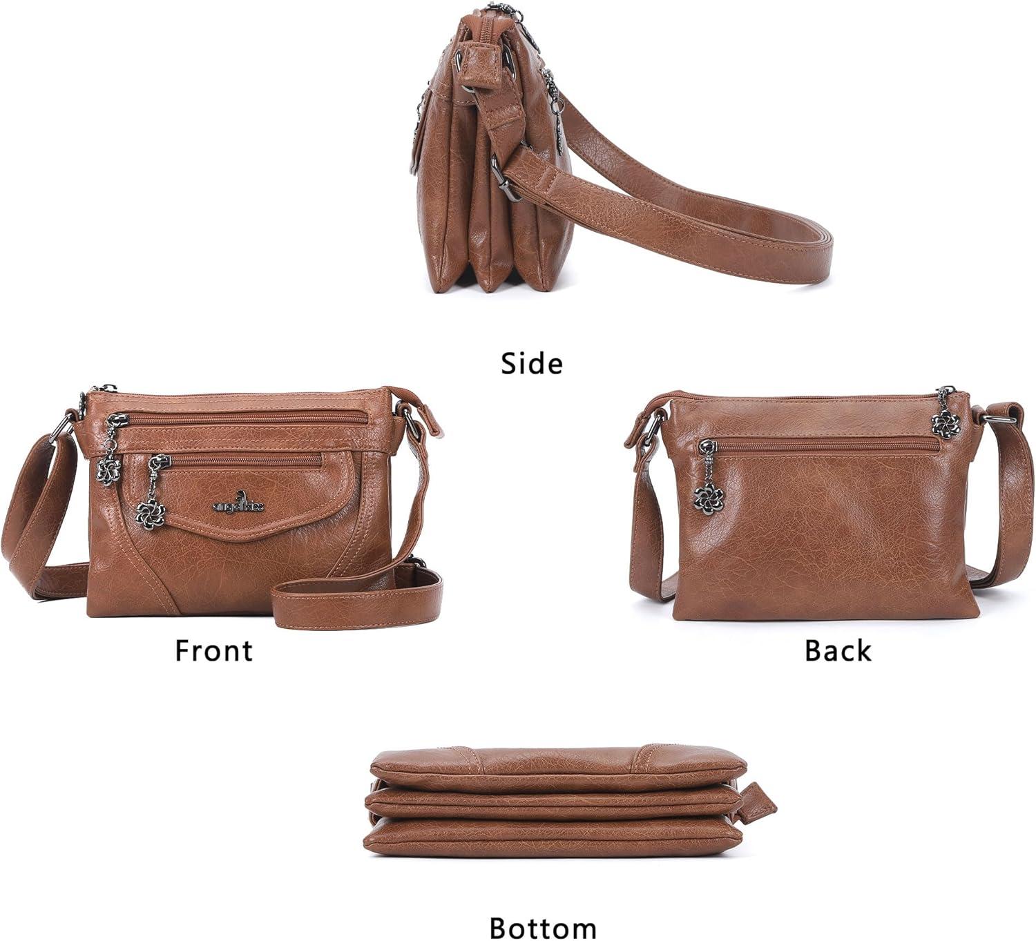 imageAngel Kiss Small Crossbody Bags for Women MultiPocket Vegan Leather Purses Lightweight Shoulder Bag with Adjustable StrapBrown
