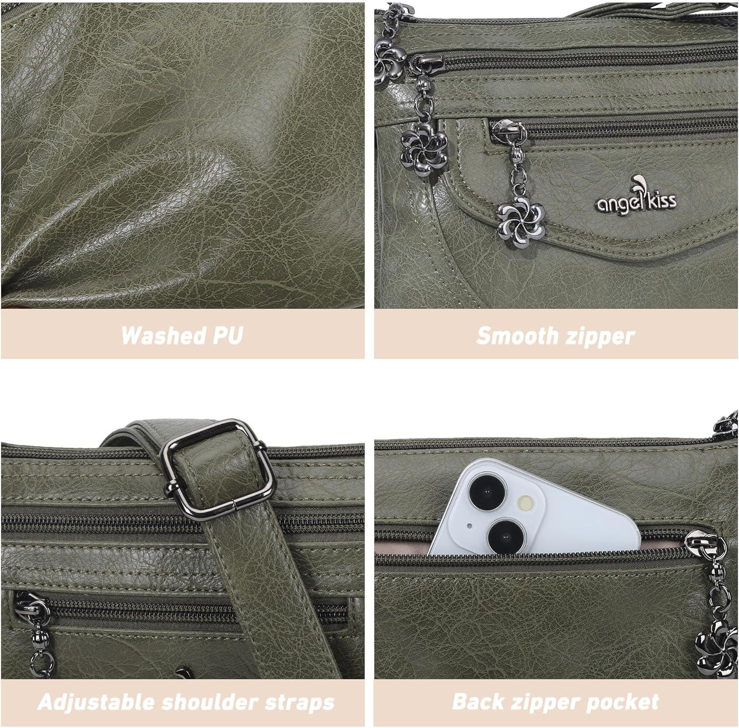 imageAngel Kiss Small Crossbody Bags for Women MultiPocket Vegan Leather Purses Lightweight Shoulder Bag with Adjustable StrapDark Green