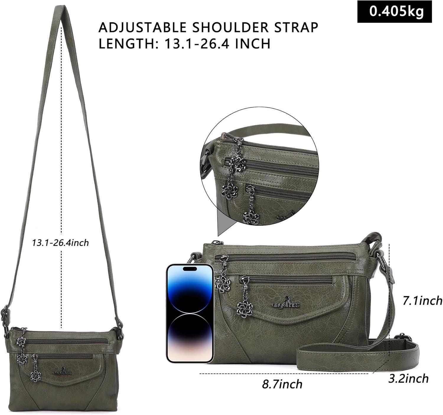 imageAngel Kiss Small Crossbody Bags for Women MultiPocket Vegan Leather Purses Lightweight Shoulder Bag with Adjustable StrapDark Green