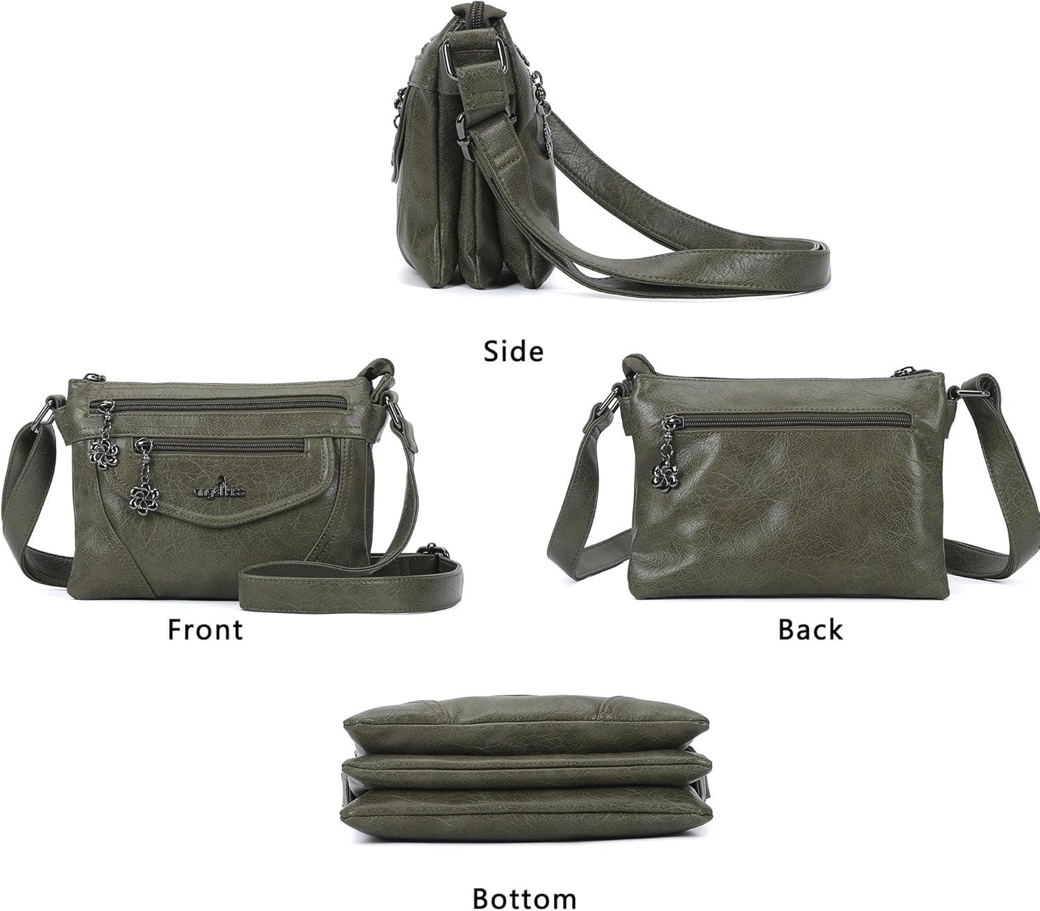 imageAngel Kiss Small Crossbody Bags for Women MultiPocket Vegan Leather Purses Lightweight Shoulder Bag with Adjustable StrapDark Green