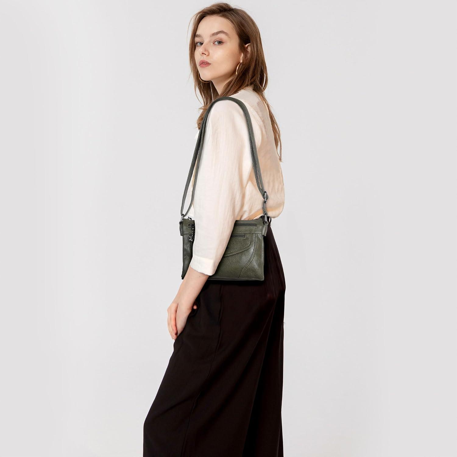 imageAngel Kiss Small Crossbody Bags for Women MultiPocket Vegan Leather Purses Lightweight Shoulder Bag with Adjustable StrapDark Green