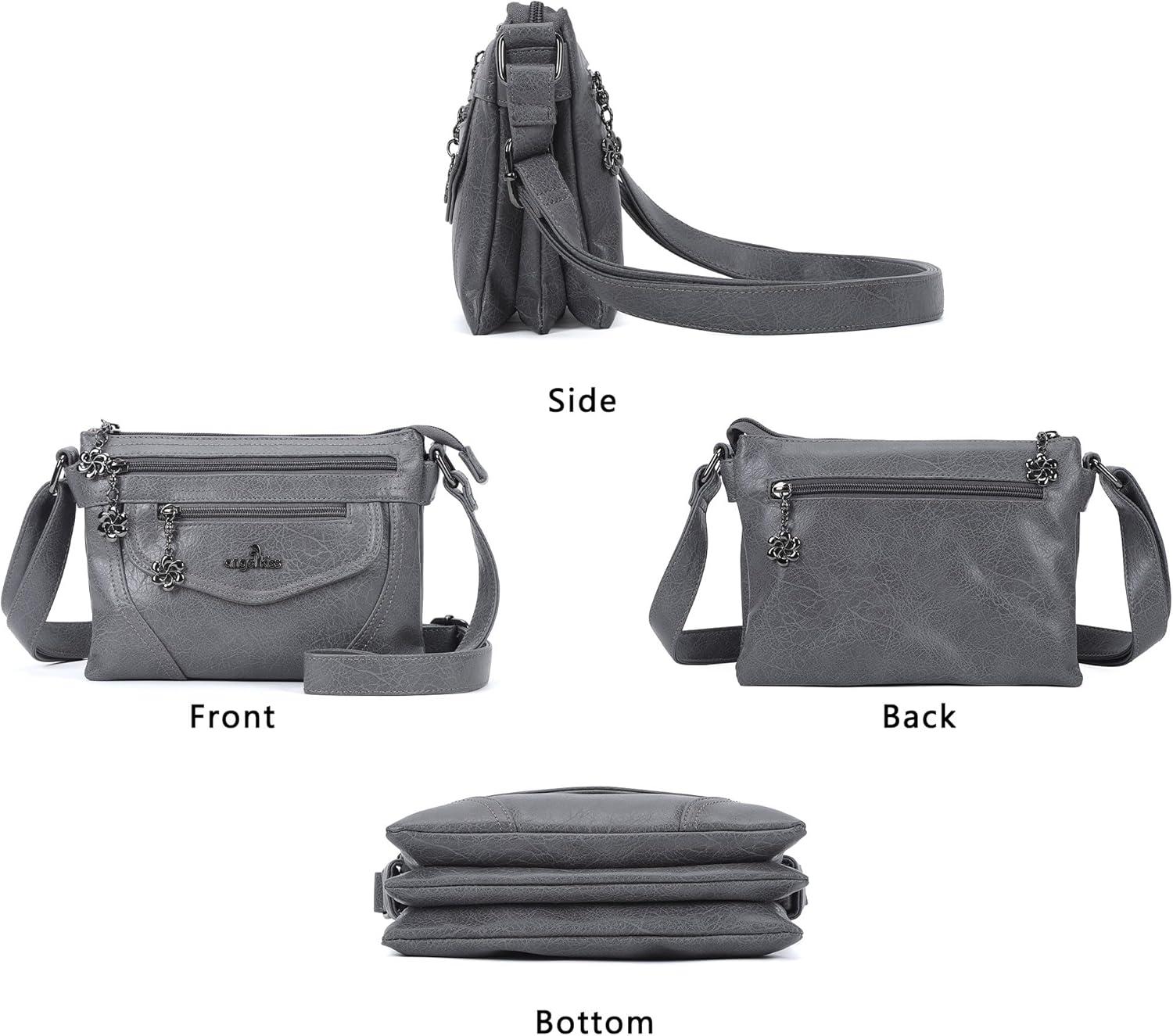imageAngel Kiss Small Crossbody Bags for Women MultiPocket Vegan Leather Purses Lightweight Shoulder Bag with Adjustable StrapGrey