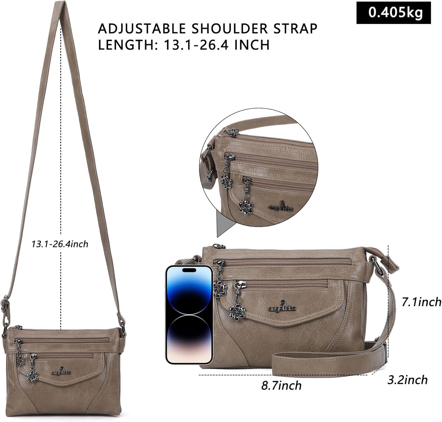 imageAngel Kiss Small Crossbody Bags for Women MultiPocket Vegan Leather Purses Lightweight Shoulder Bag with Adjustable StrapKhaki