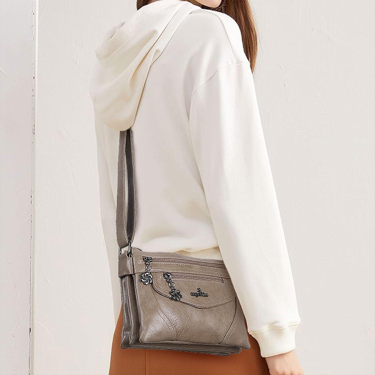 imageAngel Kiss Small Crossbody Bags for Women MultiPocket Vegan Leather Purses Lightweight Shoulder Bag with Adjustable StrapKhaki