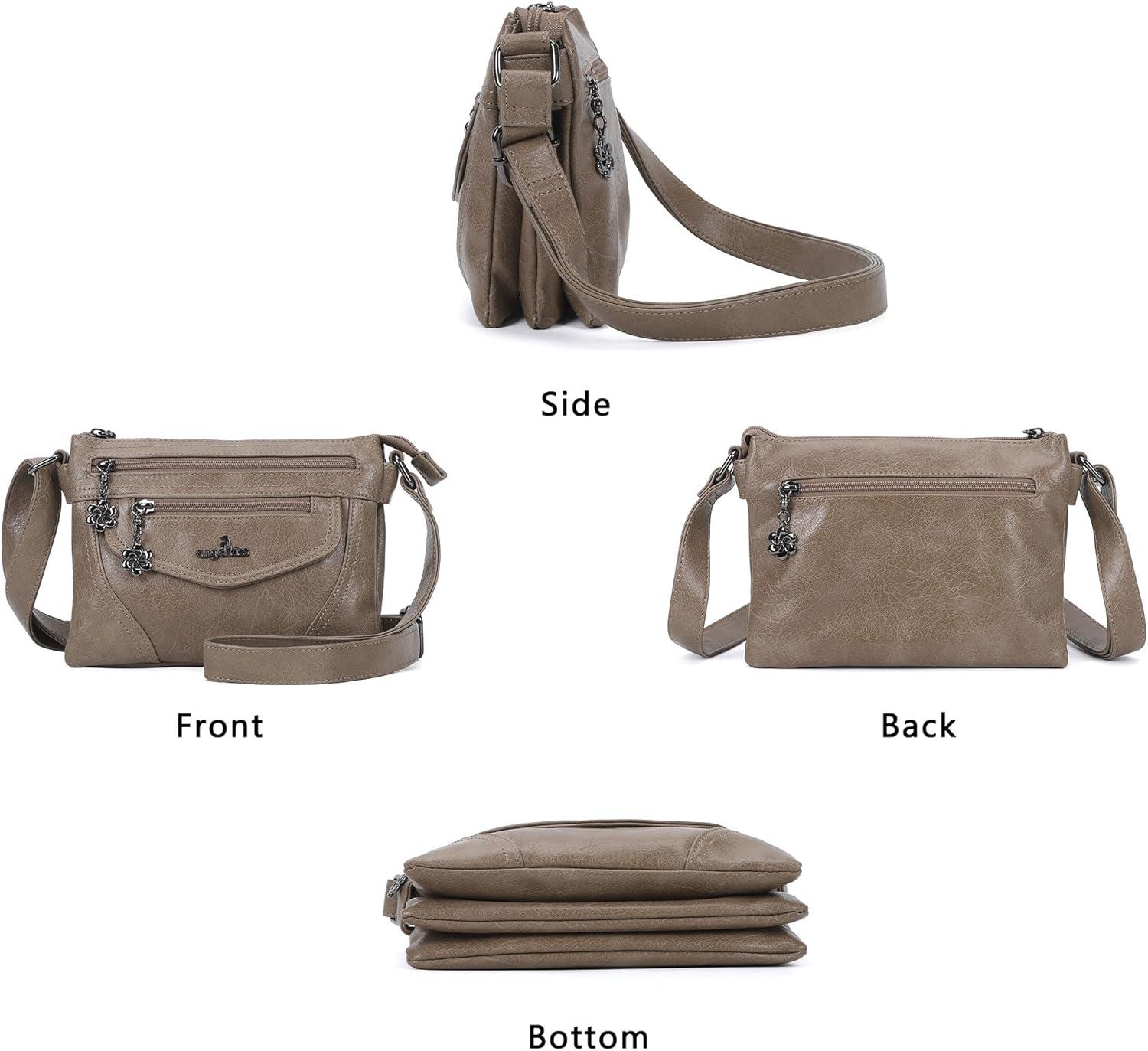 imageAngel Kiss Small Crossbody Bags for Women MultiPocket Vegan Leather Purses Lightweight Shoulder Bag with Adjustable StrapKhaki