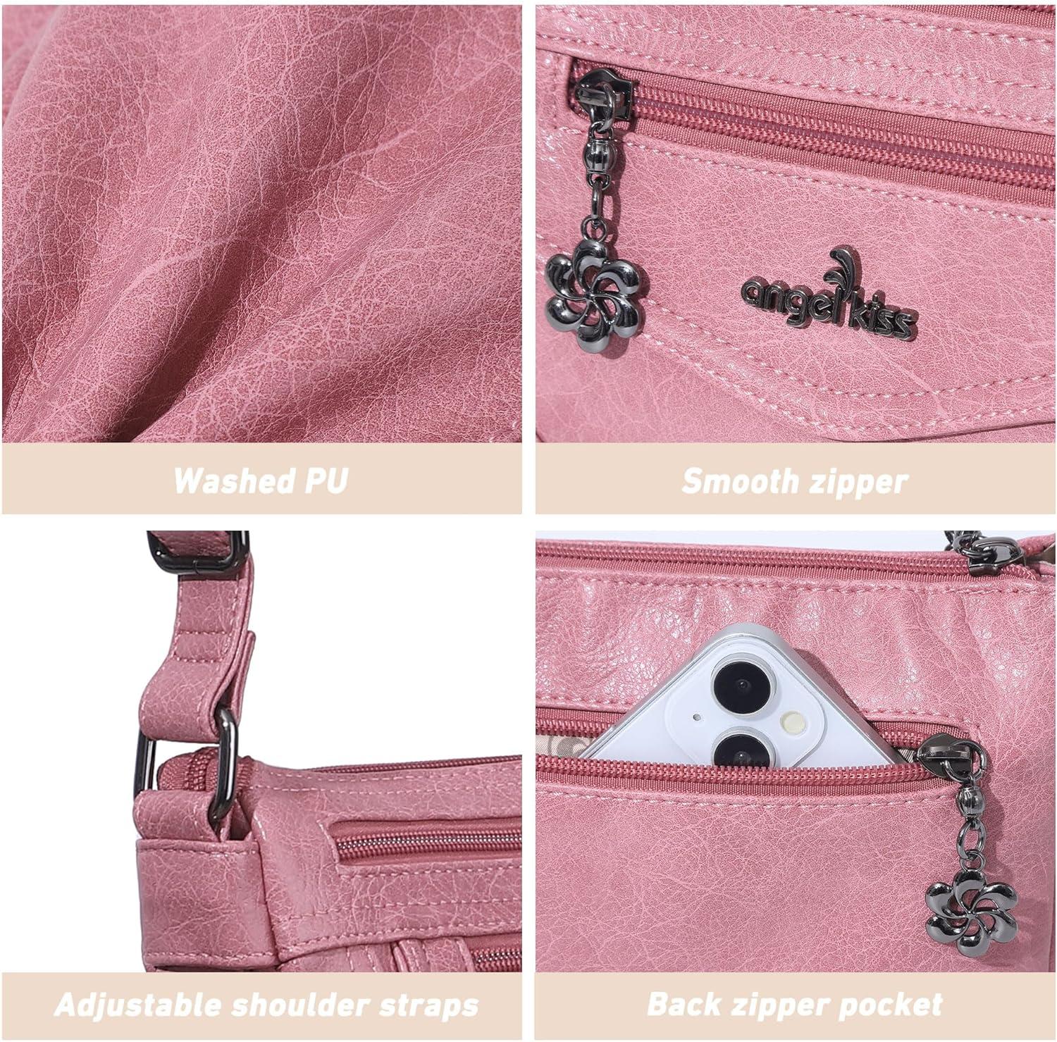 imageAngel Kiss Small Crossbody Bags for Women MultiPocket Vegan Leather Purses Lightweight Shoulder Bag with Adjustable StrapPink