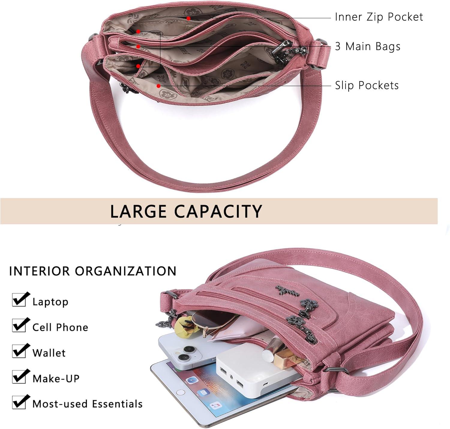 imageAngel Kiss Small Crossbody Bags for Women MultiPocket Vegan Leather Purses Lightweight Shoulder Bag with Adjustable StrapPink