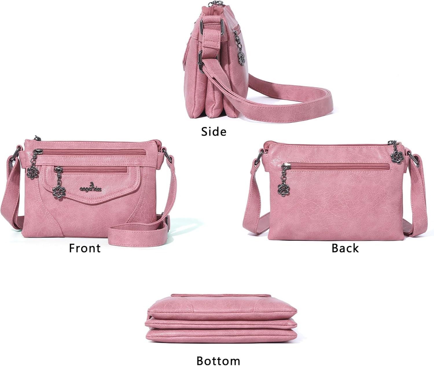 imageAngel Kiss Small Crossbody Bags for Women MultiPocket Vegan Leather Purses Lightweight Shoulder Bag with Adjustable StrapPink