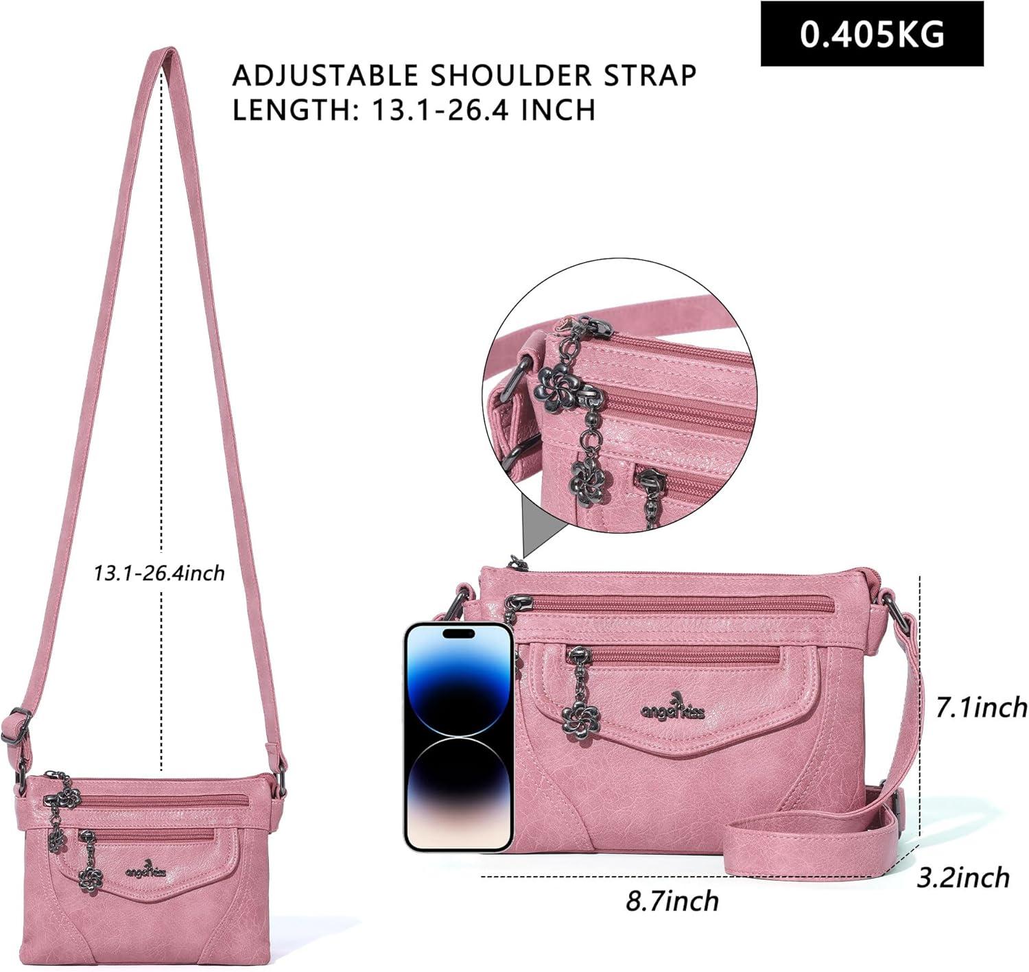 imageAngel Kiss Small Crossbody Bags for Women MultiPocket Vegan Leather Purses Lightweight Shoulder Bag with Adjustable StrapPink