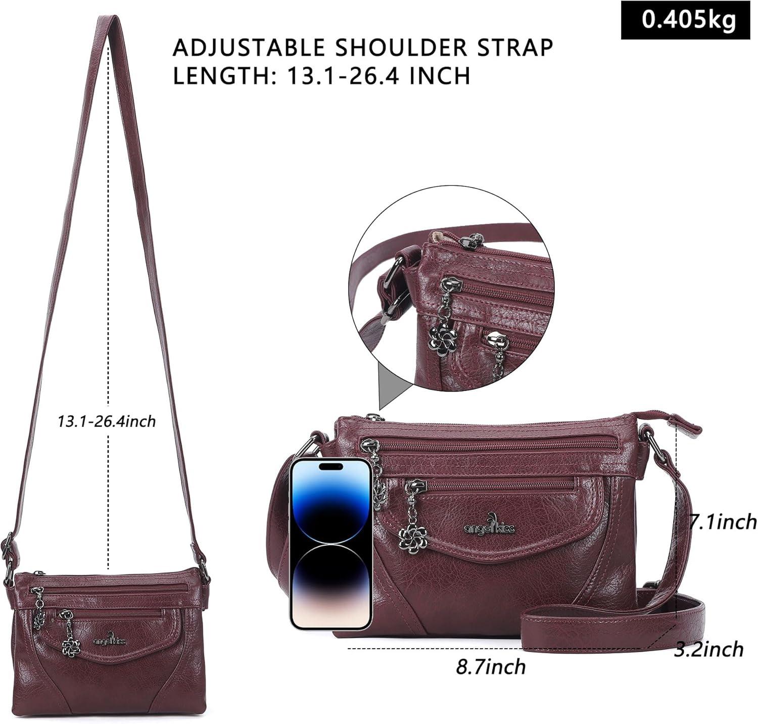 imageAngel Kiss Small Crossbody Bags for Women MultiPocket Vegan Leather Purses Lightweight Shoulder Bag with Adjustable StrapWine