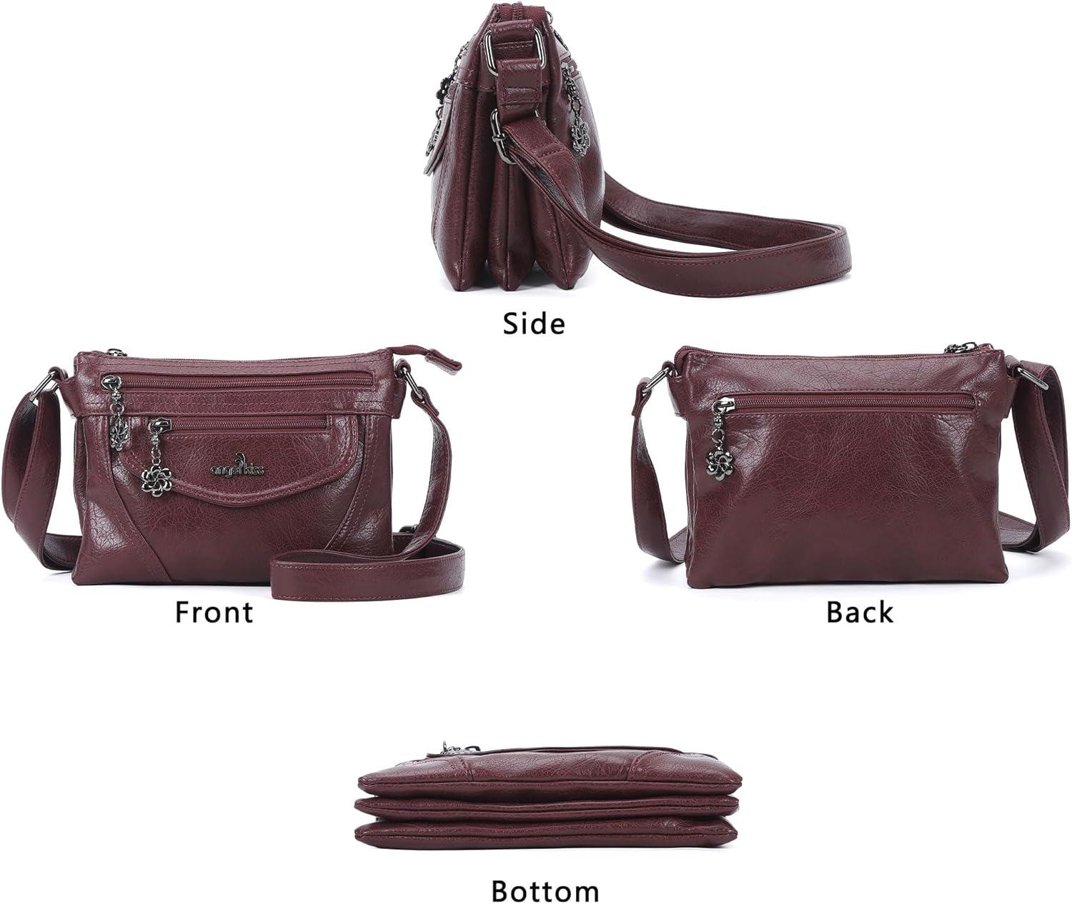 imageAngel Kiss Small Crossbody Bags for Women MultiPocket Vegan Leather Purses Lightweight Shoulder Bag with Adjustable StrapWine