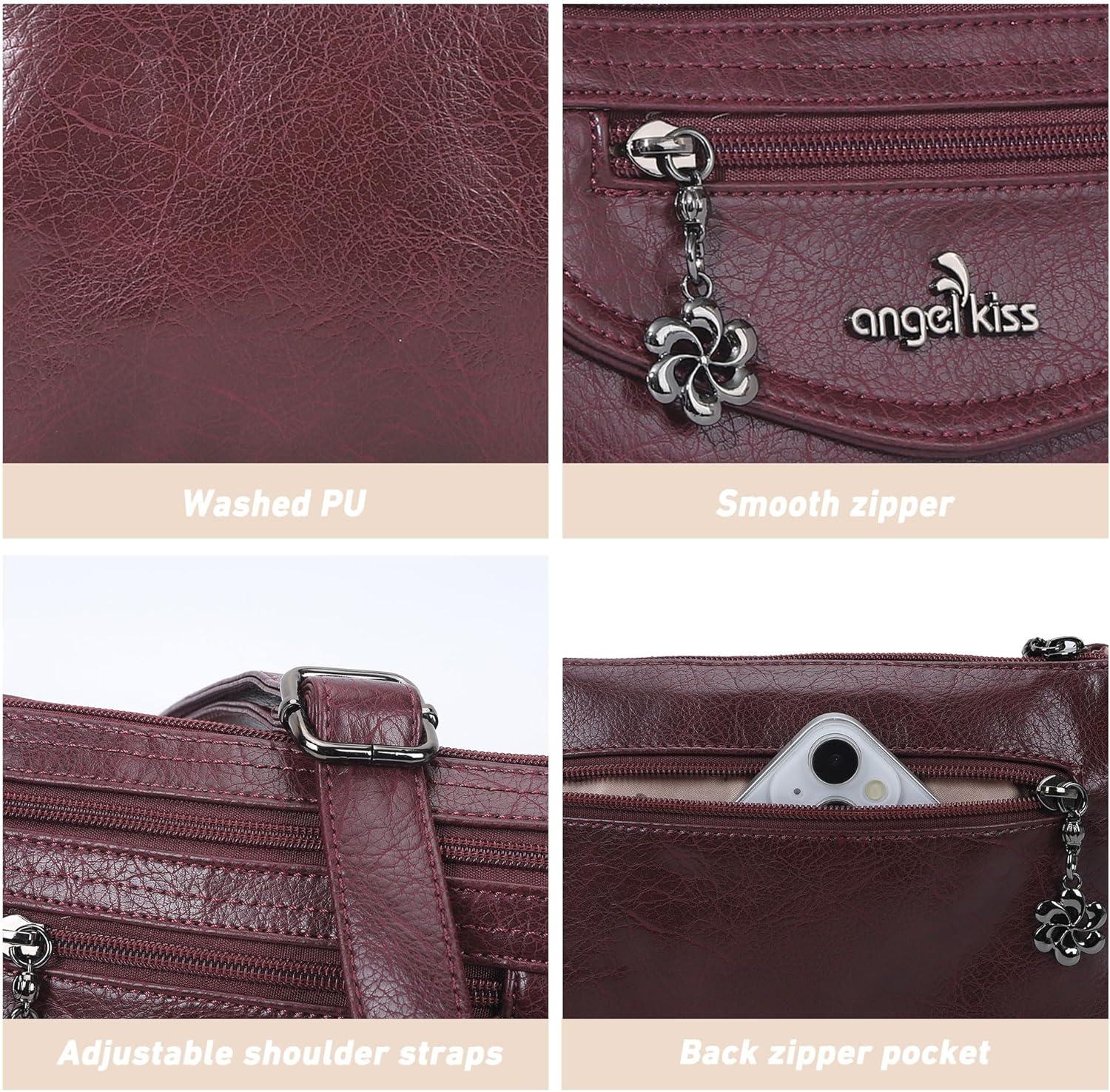 imageAngel Kiss Small Crossbody Bags for Women MultiPocket Vegan Leather Purses Lightweight Shoulder Bag with Adjustable StrapWine