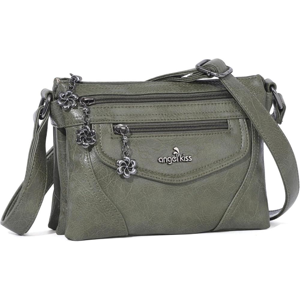 imageAngel Kiss Small Crossbody Bags for Women MultiPocket Vegan Leather Purses Lightweight Shoulder Bag with Adjustable StrapDark Green