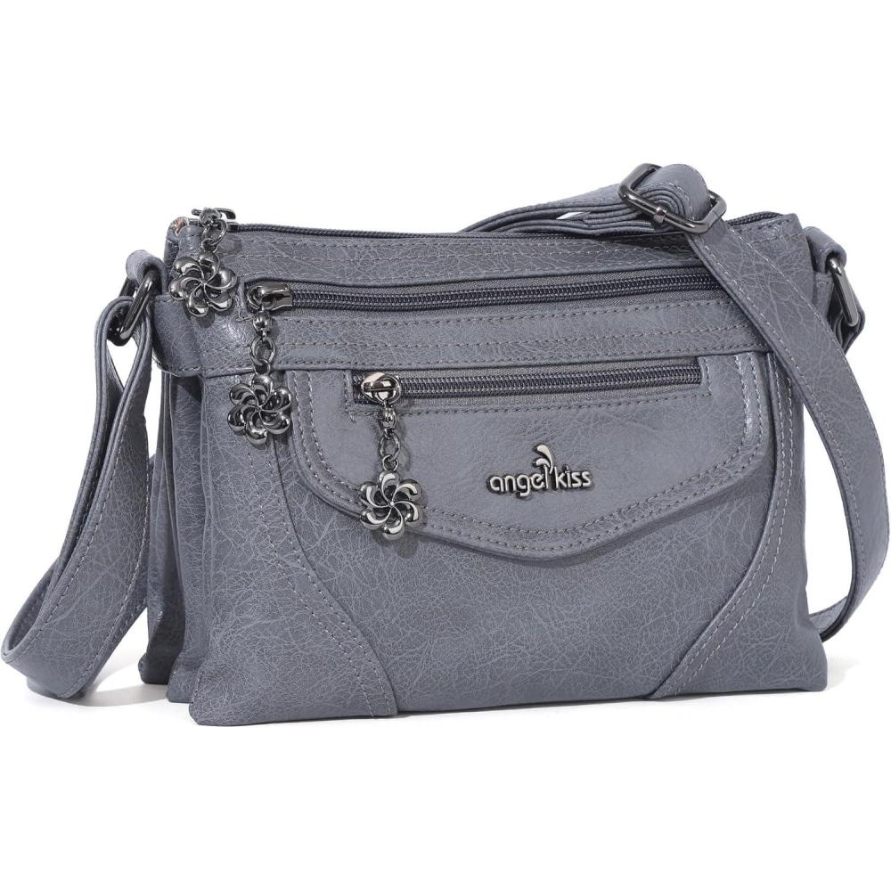 imageAngel Kiss Small Crossbody Bags for Women MultiPocket Vegan Leather Purses Lightweight Shoulder Bag with Adjustable StrapGrey