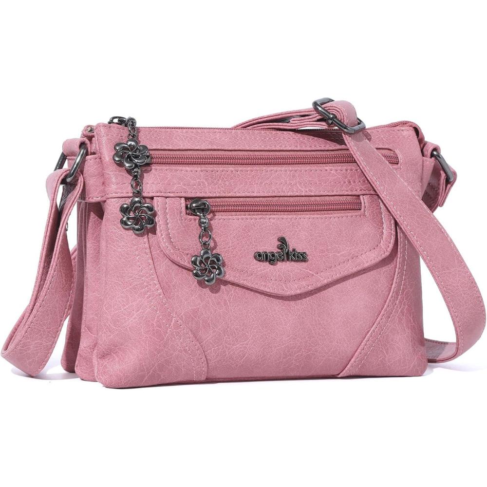 imageAngel Kiss Small Crossbody Bags for Women MultiPocket Vegan Leather Purses Lightweight Shoulder Bag with Adjustable StrapPink