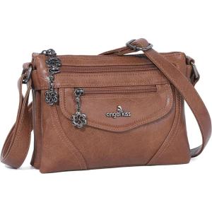 Angel Kiss Small Crossbody Bags for Women, Multi-Pocket Vegan Leather Purses, Lightweight Shoulder Bag with Adjustable Strap(Brown)