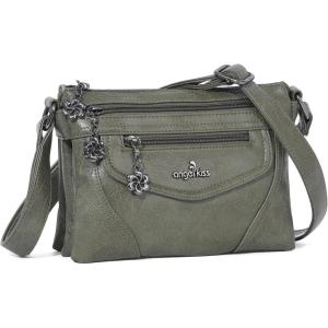 Angel Kiss Small Crossbody Bags for Women, Multi-Pocket Vegan Leather Purses, Lightweight Shoulder Bag with Adjustable Strap(Dark Green)