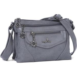 Angel Kiss Small Crossbody Bags for Women, Multi-Pocket Vegan Leather Purses, Lightweight Shoulder Bag with Adjustable Strap(Grey)