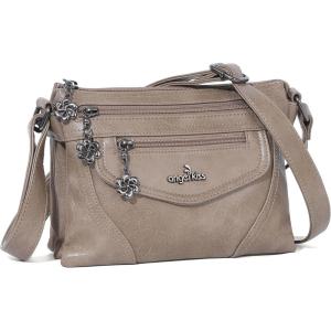Angel Kiss Small Crossbody Bags for Women, Multi-Pocket Vegan Leather Purses, Lightweight Shoulder Bag with Adjustable Strap(Khaki)