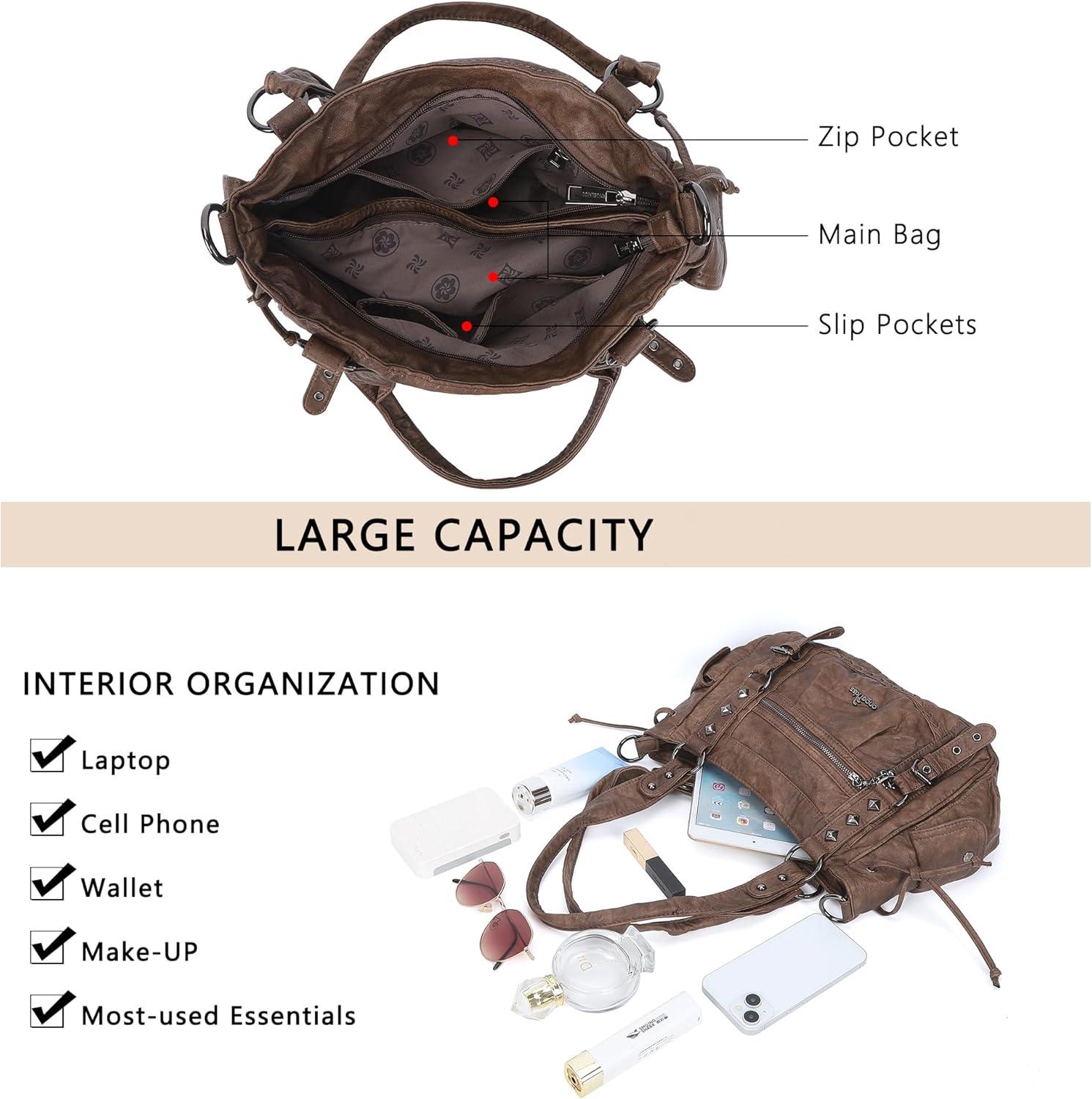 imageAngel Kiss Shoulder Bag For Women Multi Pocket Retro Hobo Handbags Satchel Tote BagCoffee 1