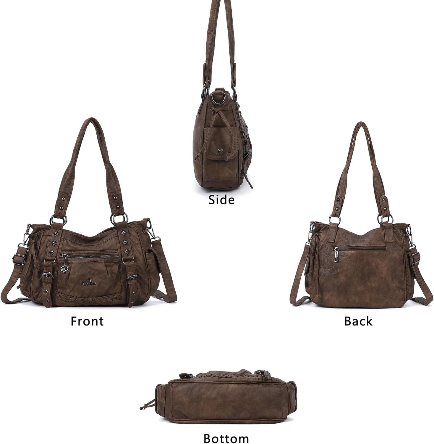 imageAngel Kiss Shoulder Bag For Women Multi Pocket Retro Hobo Handbags Satchel Tote BagCoffee 1