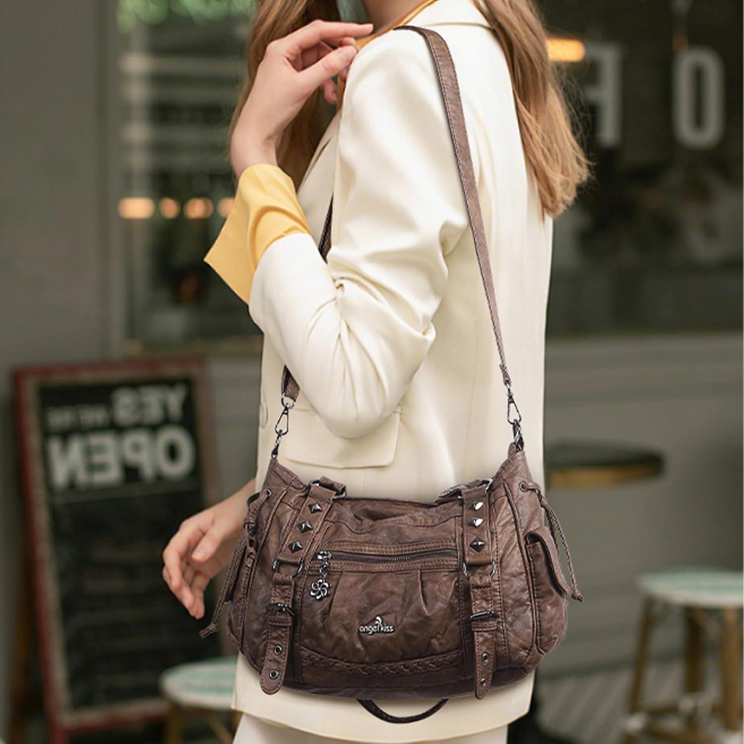 imageAngel Kiss Shoulder Bag For Women Multi Pocket Retro Hobo Handbags Satchel Tote BagCoffee 1