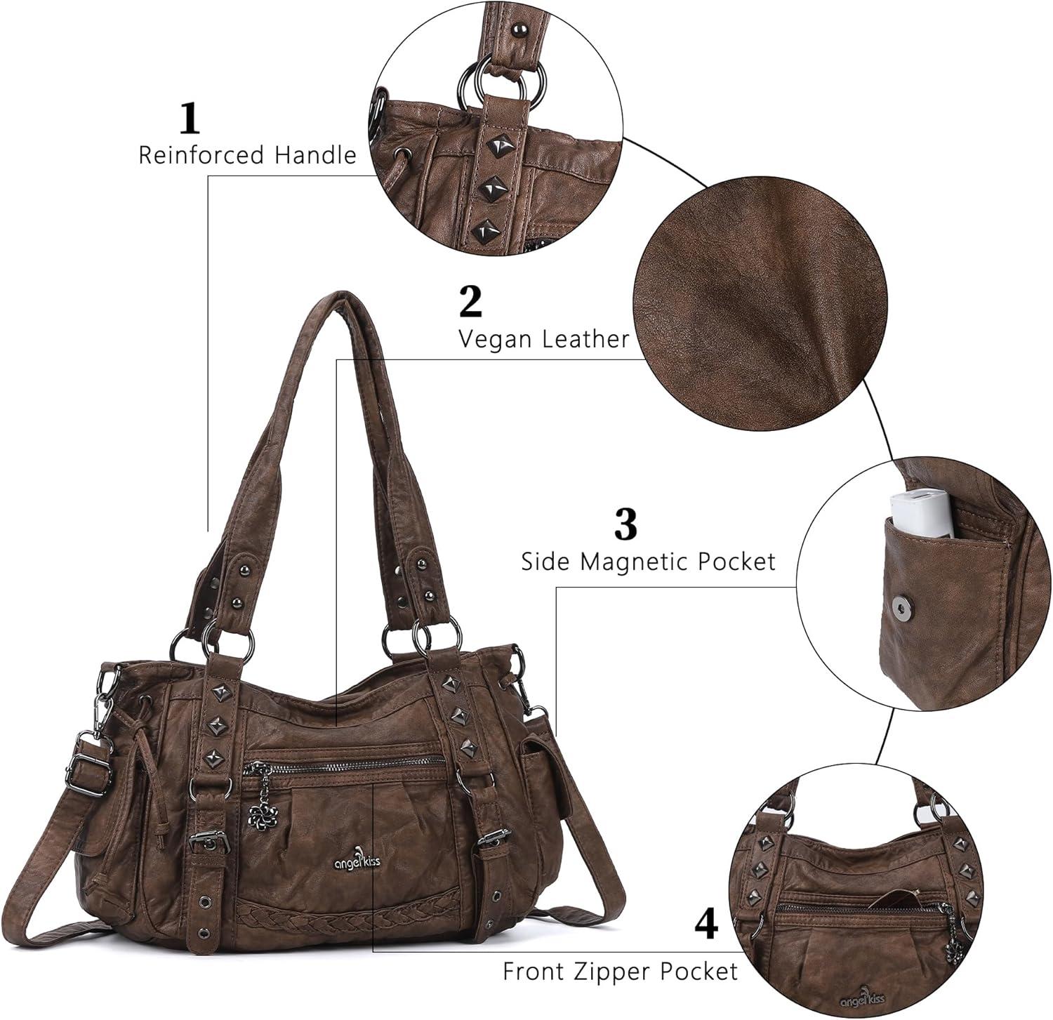 imageAngel Kiss Shoulder Bag For Women Multi Pocket Retro Hobo Handbags Satchel Tote BagCoffee 1