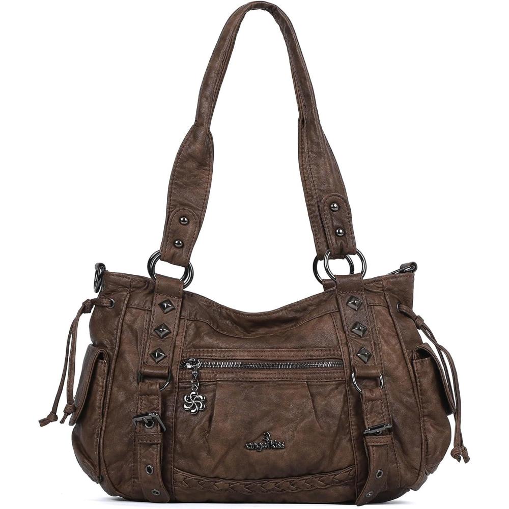 imageAngel Kiss Shoulder Bag For Women Multi Pocket Retro Hobo Handbags Satchel Tote BagCoffee 1