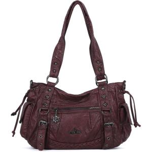 Angel Kiss Shoulder Bag For Women Multi Pocket Retro Hobo Handbags Satchel Tote Bag(Wine)