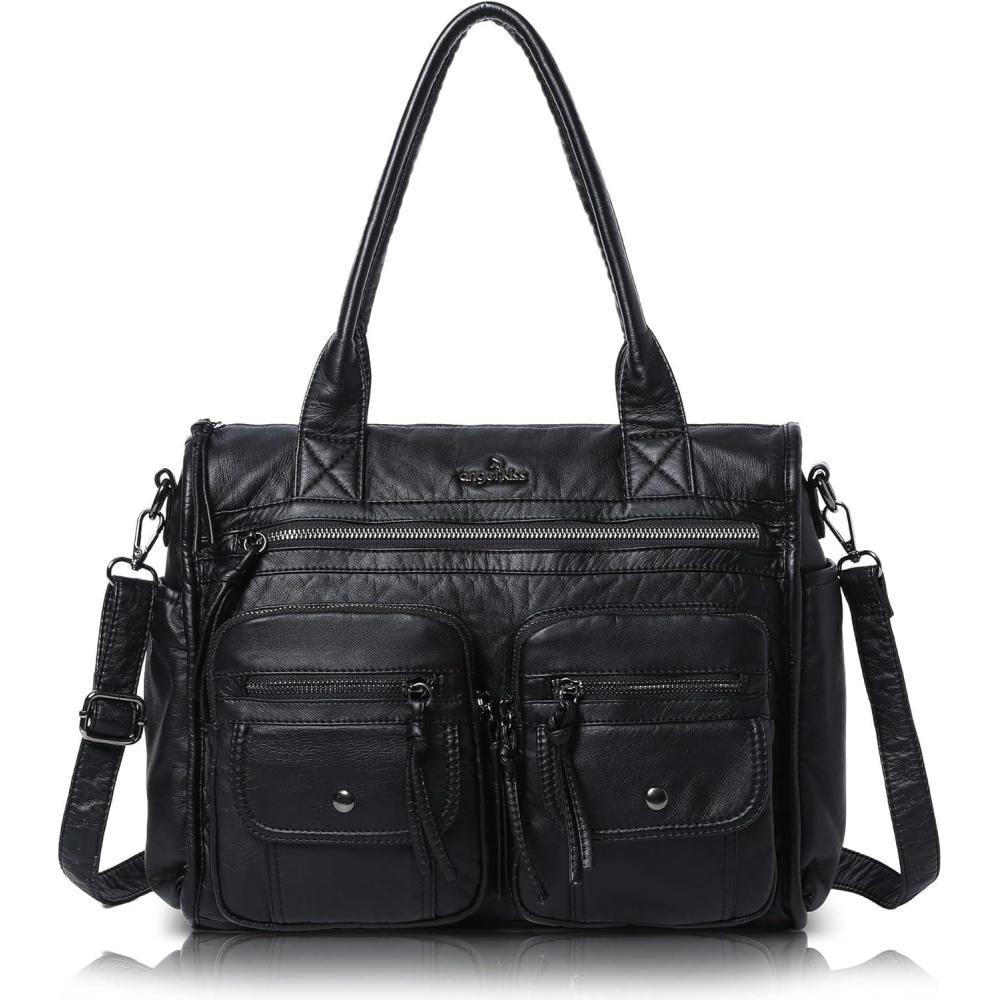imageAngel Kiss Purses and Handbag for Women Soft Leather Hobo Bags Satchel Shoulder Bags Ladies Tote Crossbody BagBlack