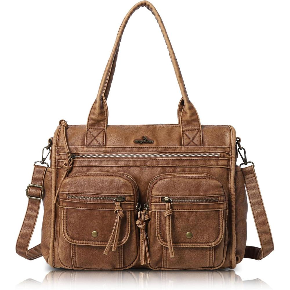 imageAngel Kiss Purses and Handbag for Women Soft Leather Hobo Bags Satchel Shoulder Bags Ladies Tote Crossbody BagBrown