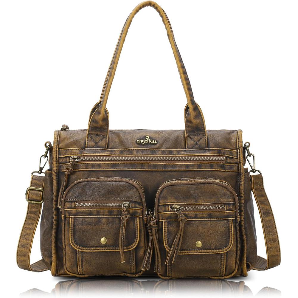 imageAngel Kiss Purses and Handbag for Women Soft Leather Hobo Bags Satchel Shoulder Bags Ladies Tote Crossbody BagDark Brown