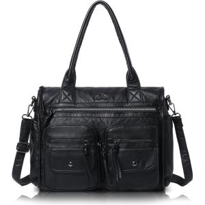 Angel Kiss Purses and Handbag for Women Soft Leather Hobo Bags Satchel Shoulder Bags Ladies Tote Crossbody Bag(Black)