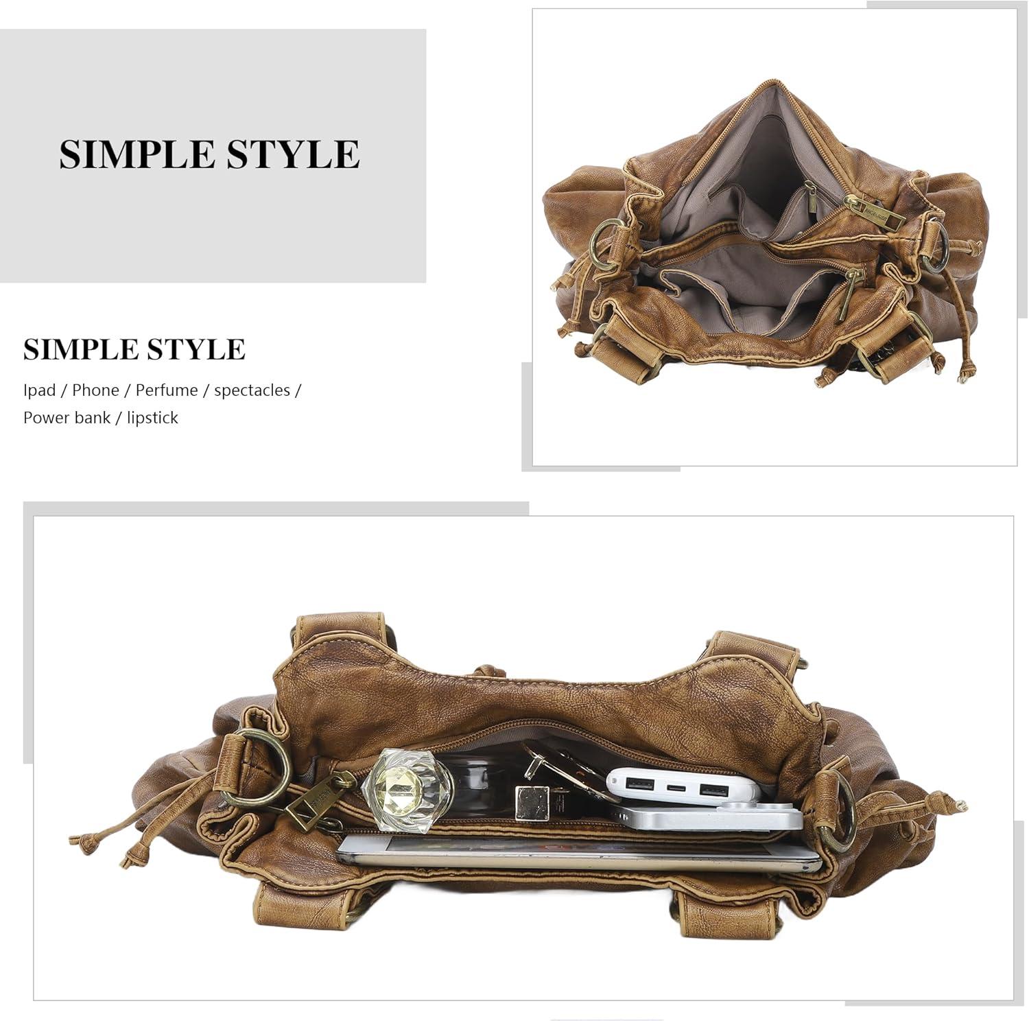 imageAngel Kiss Small hobo Bags for Women Retro Washed Leather Shoulder Handbag Roomy Top Handles Purses With Removable StrapBrown