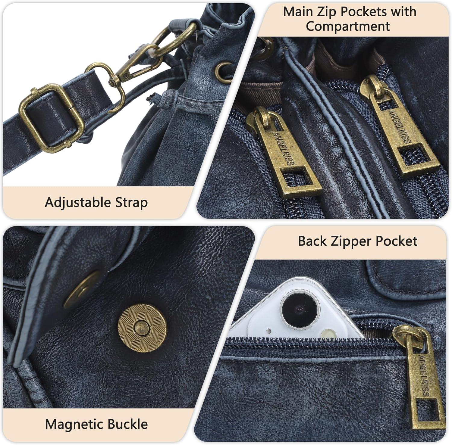 imageAngel Kiss Small hobo Bags for Women Retro Washed Leather Shoulder Handbag Roomy Top Handles Purses With Removable StrapRetro Blue