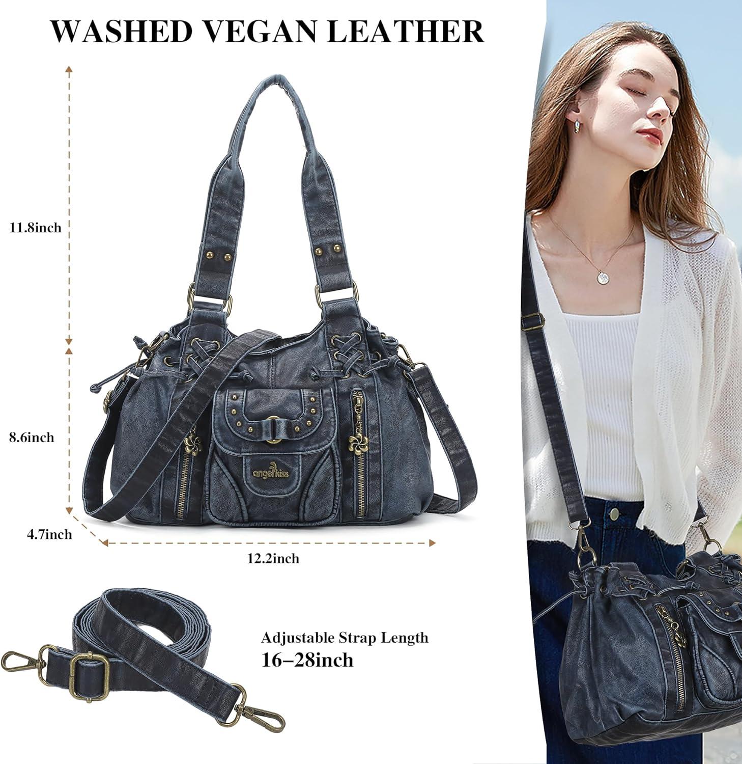 imageAngel Kiss Small hobo Bags for Women Retro Washed Leather Shoulder Handbag Roomy Top Handles Purses With Removable StrapRetro Blue