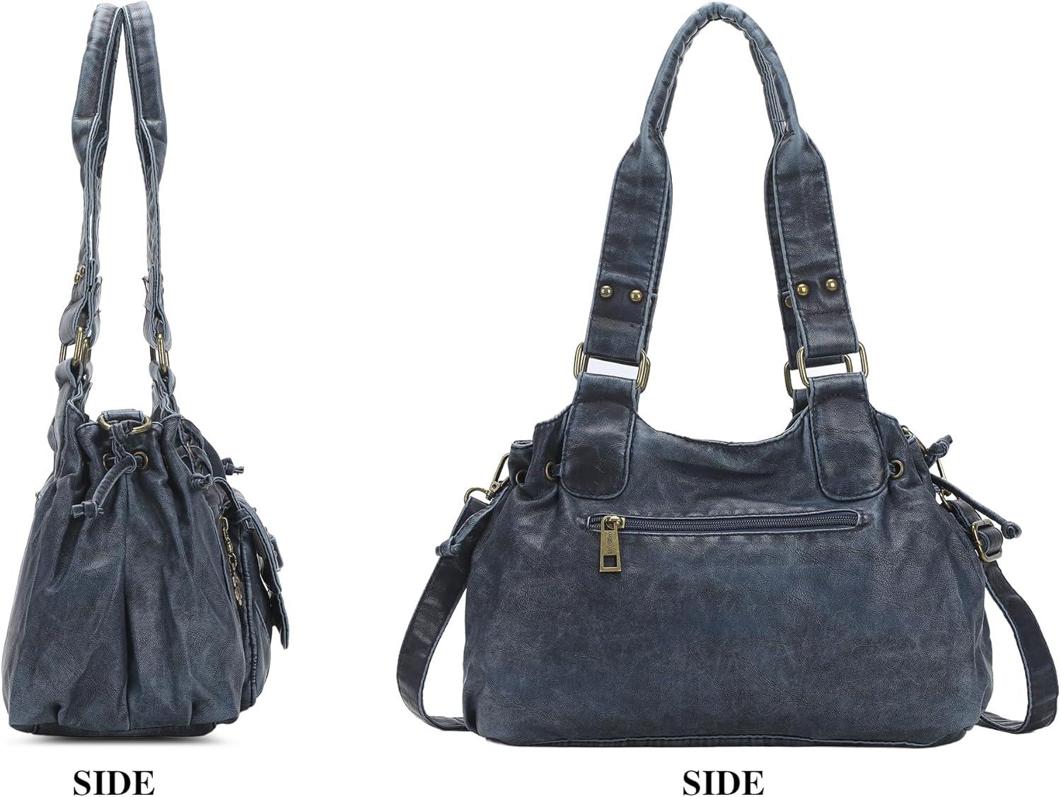 imageAngel Kiss Small hobo Bags for Women Retro Washed Leather Shoulder Handbag Roomy Top Handles Purses With Removable StrapRetro Blue