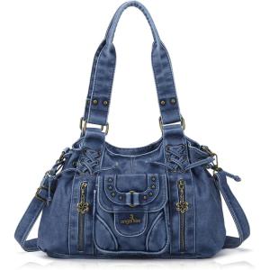 Angel Kiss Small hobo Bags for Women Retro Washed Leather Shoulder Handbag Roomy Top Handles Purses With Removable Strap(Blue)